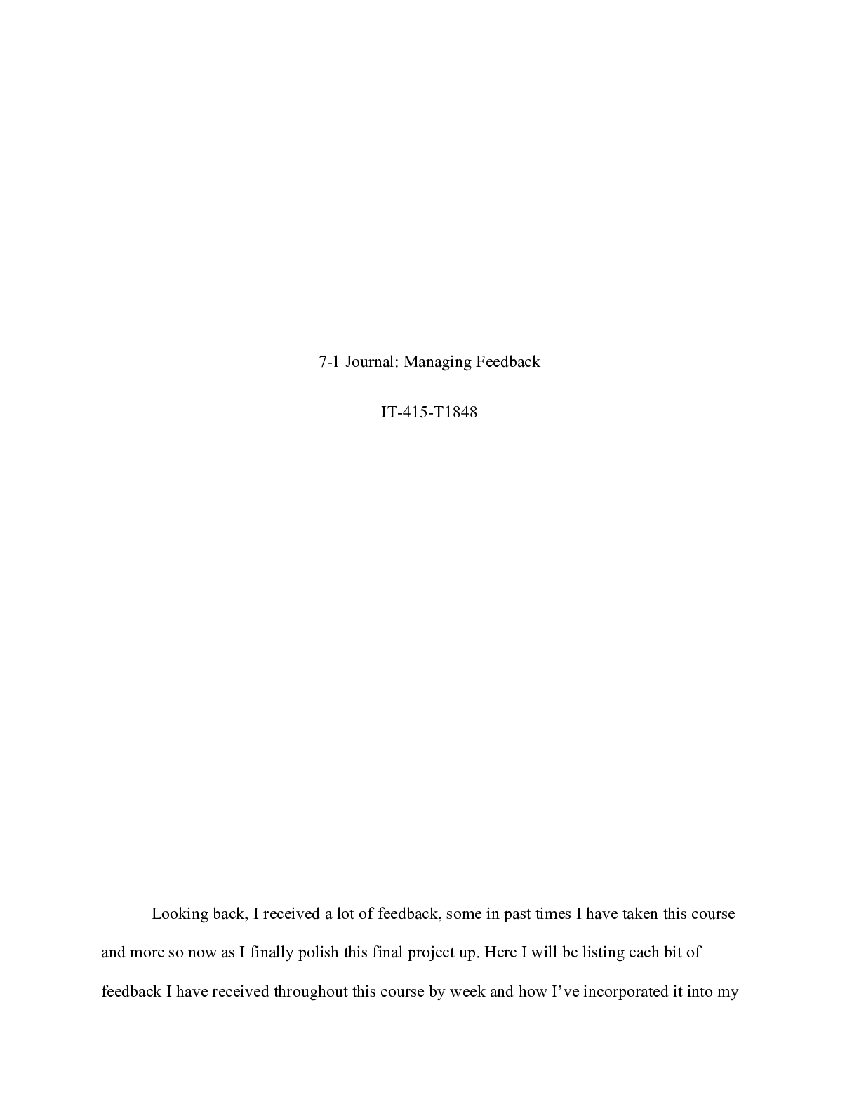 Preview image for IT 415 Journal Managing Feedback|    7-1 Journal: Managing Feedback  IT-415-T1848  Loo